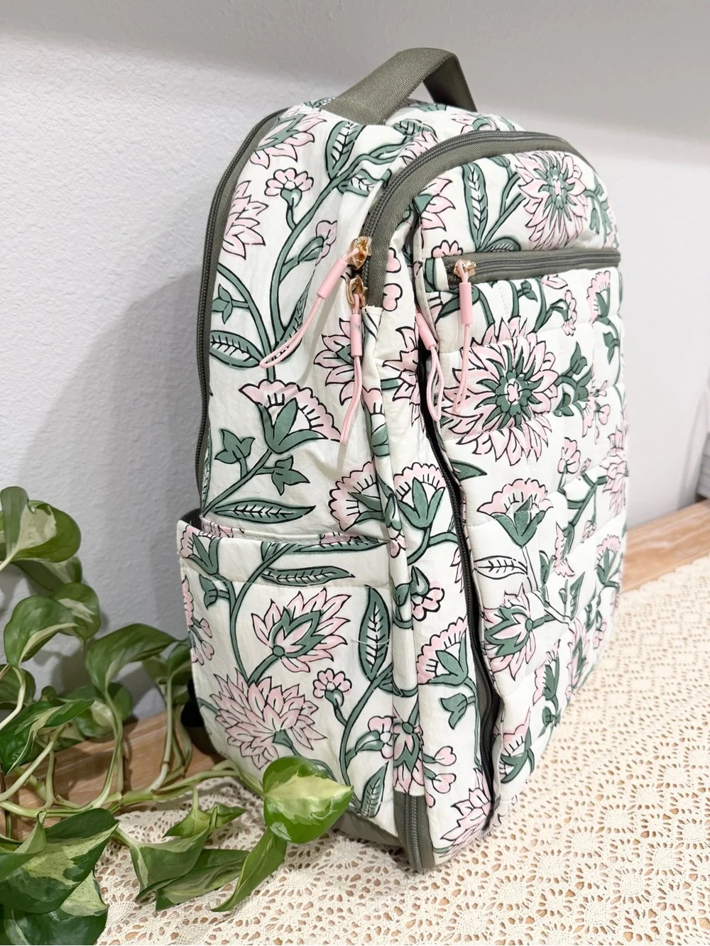 Target Floral Quilted Backpack in Pink and Green